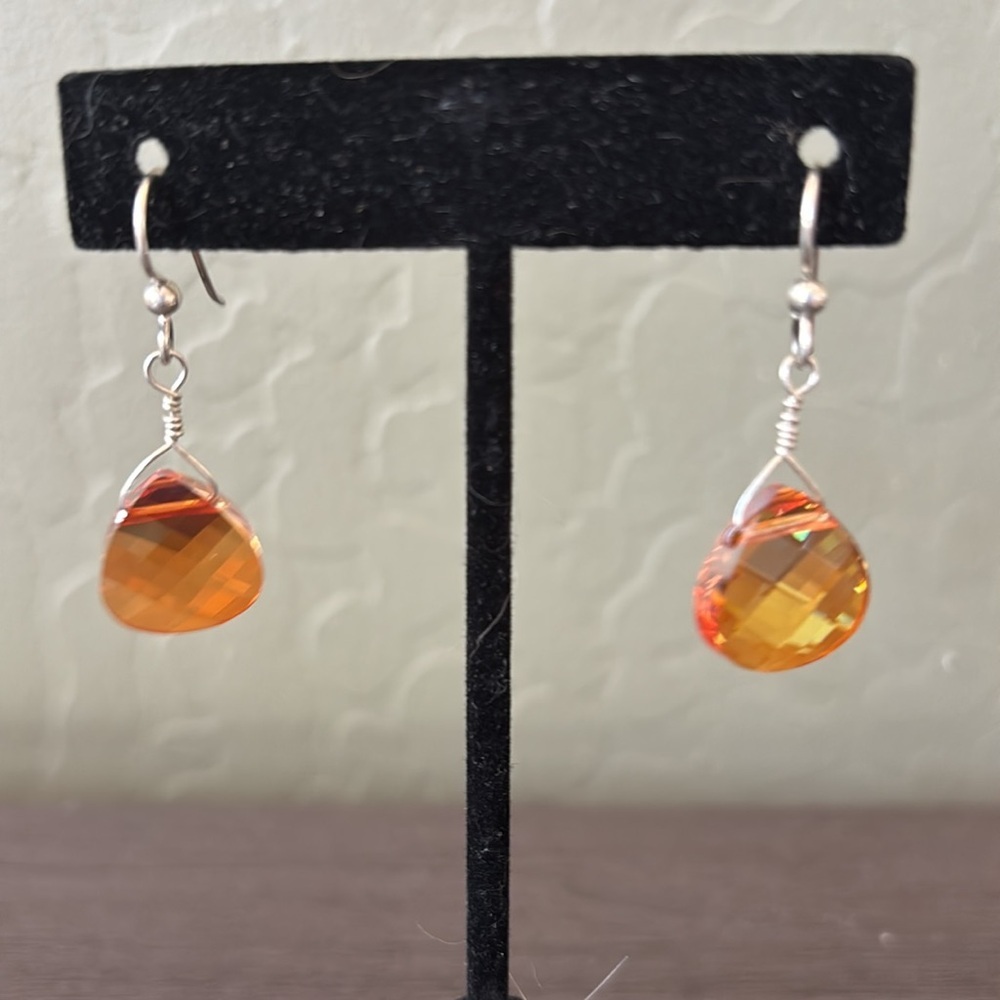 Faceted‎ Topaz Swarovski Crystal Tearsrop Earrings Sterling Silver Wires NWT